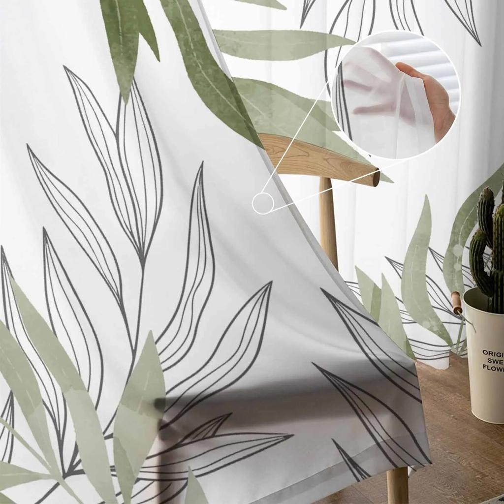 Willow Leaf Lines Salbeigrüne Tüllvorhänge für Wohnzimmer, durchsichtiger Vorhang für Schlafzimmer, Küche, Jalousien, Voile-Vorhänge