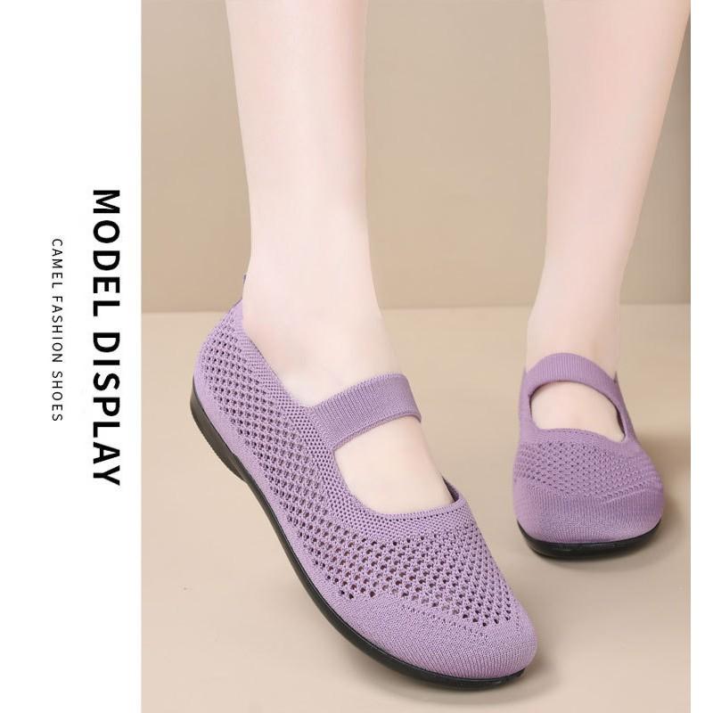 Womens Breathable Mesh Flat Slip-On Shoes Comfort - Low Heel Round Toe Casual Walking
