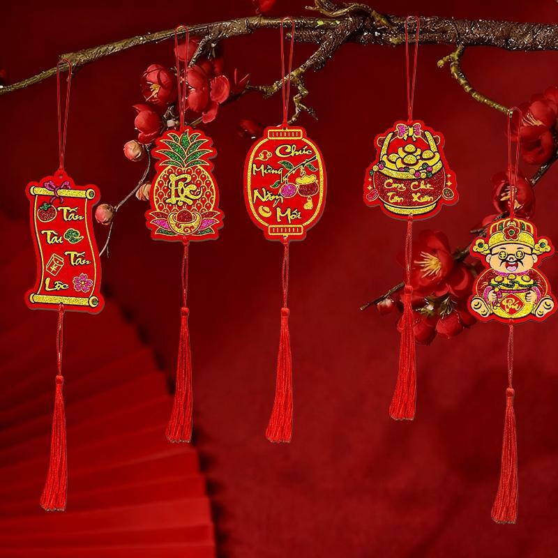 5pc Vietnamese New Year Pendant with Tassel Spring Festival Home Tree Hanging Lucky Decor The Year of Horse Party Hanging Supply