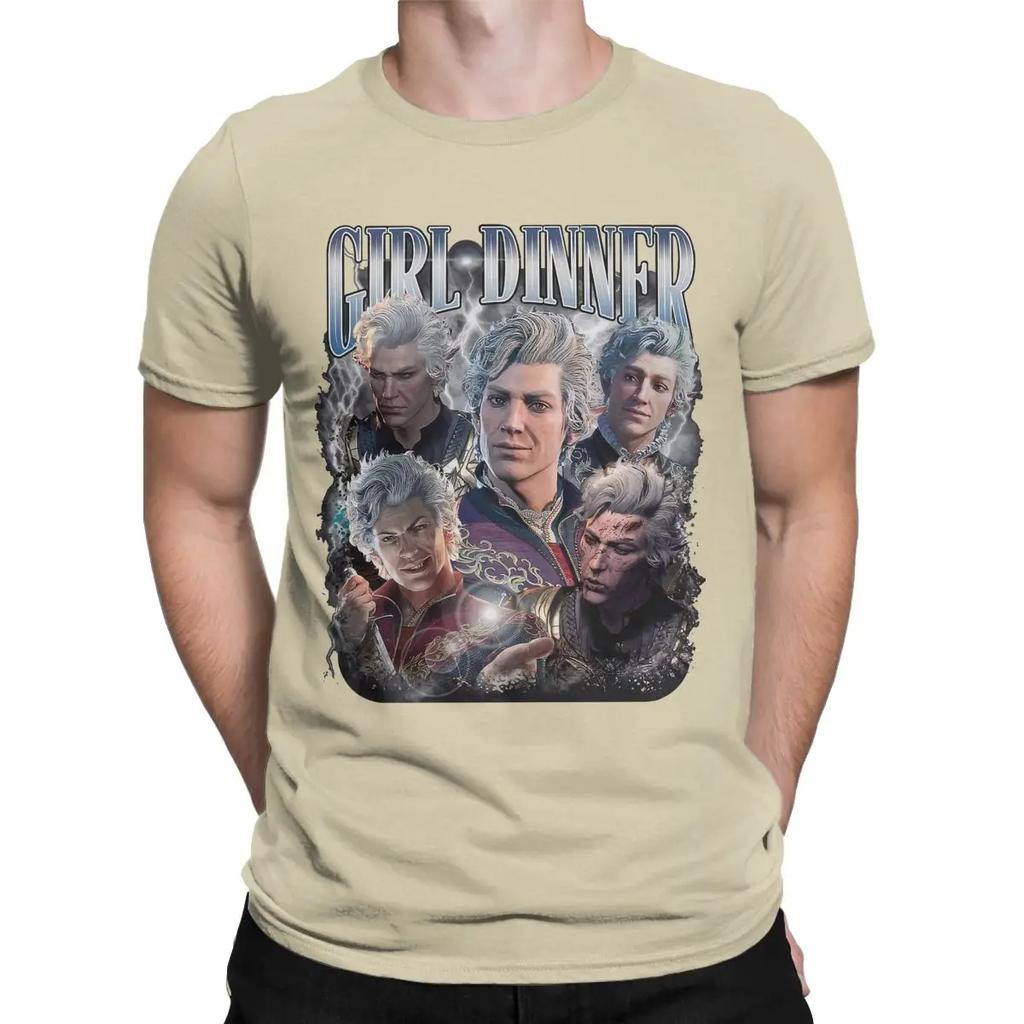 Girl Dinner Astarion Baldurs Gate 3 T-Shirt for Men Vintage Cotton Tee Shirt Crew Neck Short Sleeve T Shirts Adult Clothes