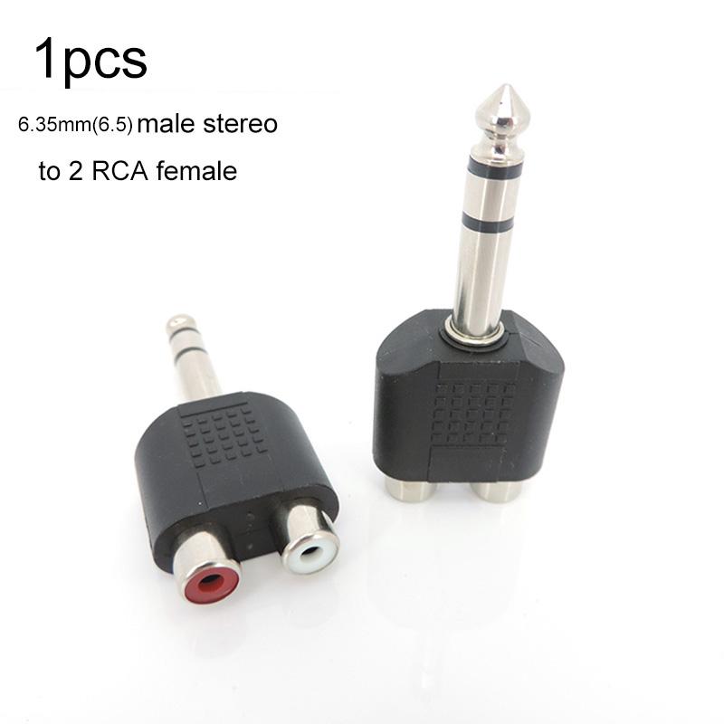 1x 1/4 Zoll Audio 3,5 mm 6,5 mm 6,35 mm Stecker auf 2 Dual Cinch Buchse Stecker Y-Verteiler Stereo Verbinder Konverter AV-Adapter