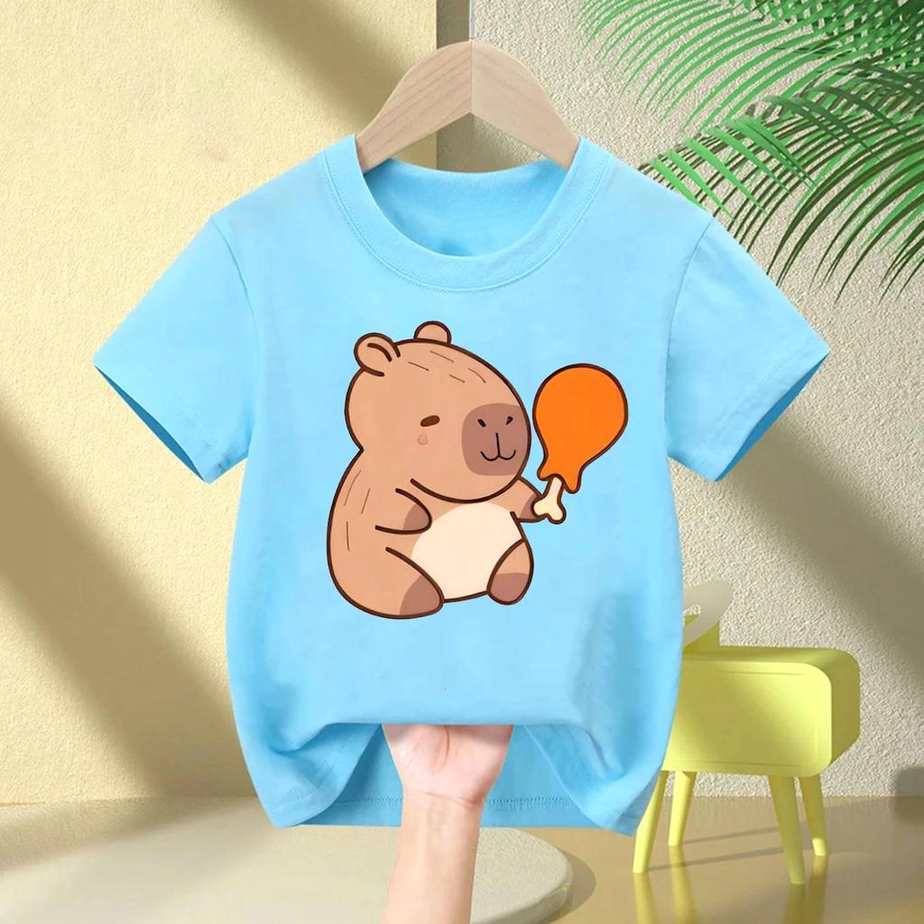 2026 Cute Capybara Funny Print Children's T-shirt Summer Polyester Boys Girls Short-sleeved Shirt Casual Boys Girls Clothes Tee Top