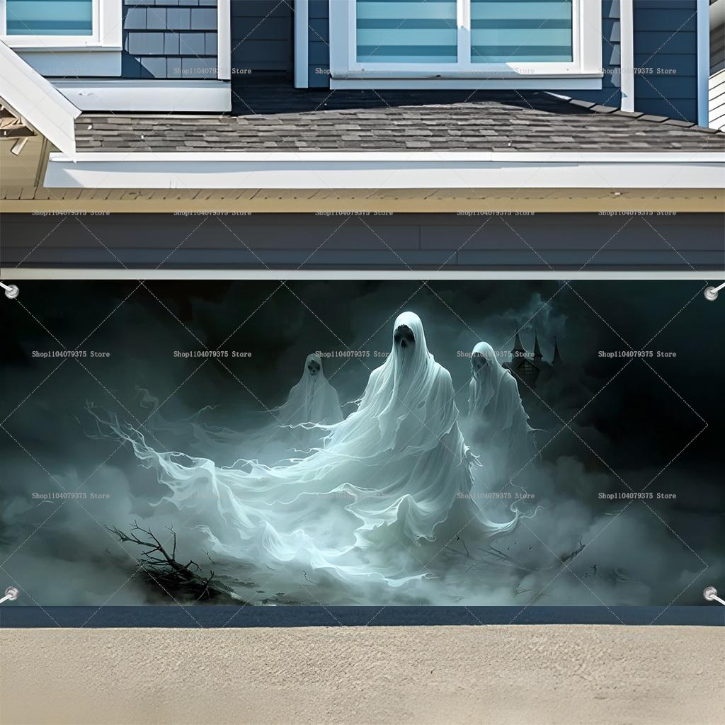 1Pc Happy Halloween! Garage Background Banners Are Perfect For Adding A Spooky Atmosphere To Patios Gardens And Themed Parties