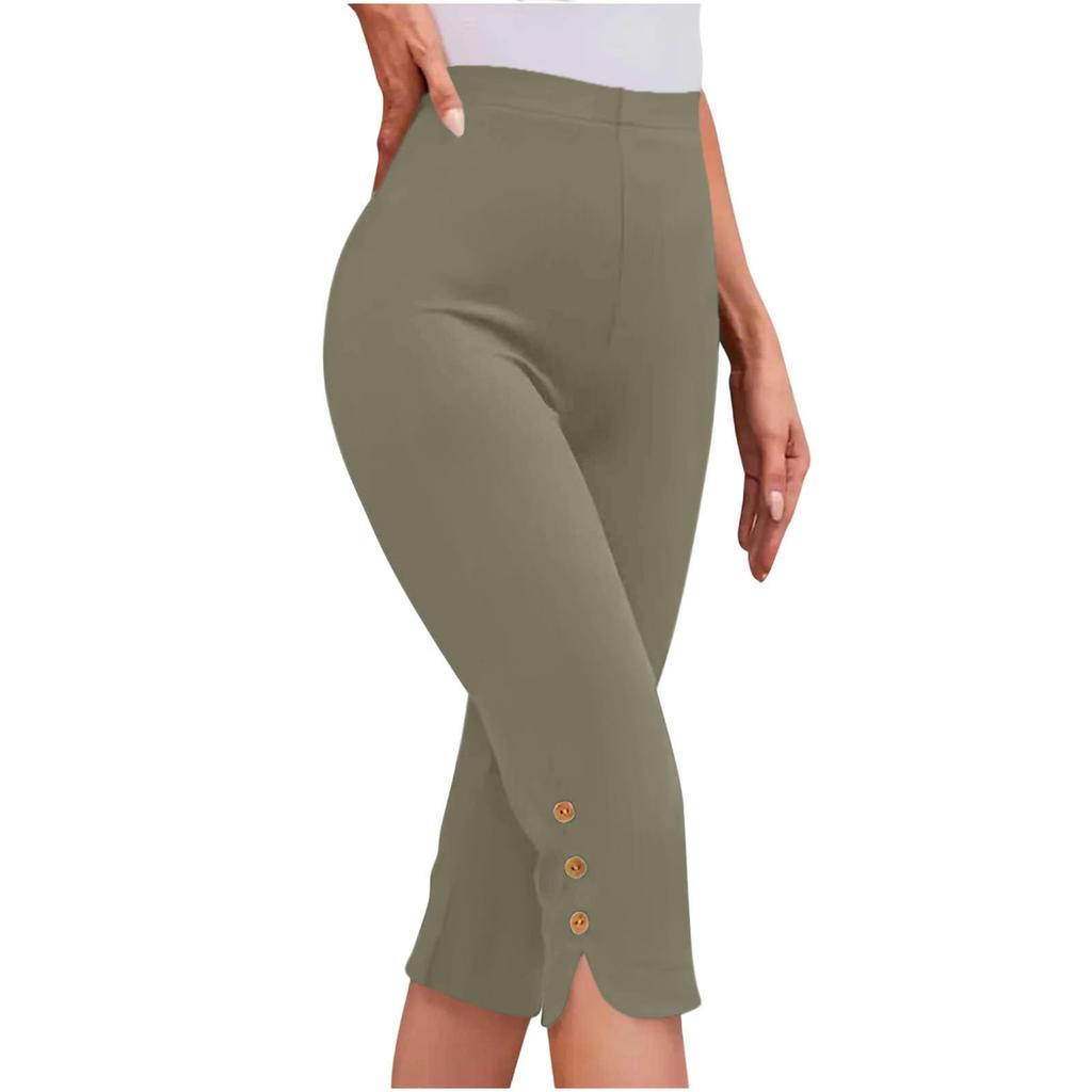 Women's Fashionable Solid Color High Waist Slimming Casual Elastic Waist Bottom Cropped Pants