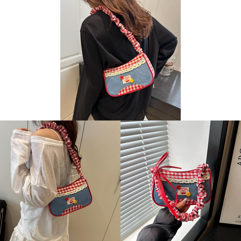Cute Plaid Shoulder Bag With Zipper Closure For Daily Casual Use
