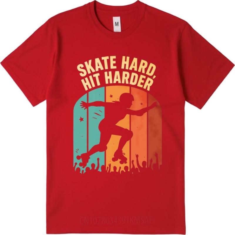Solid Color Male Short Sleeve T Shirt Unisex Skate Hard Hit Harder Roller Skater Silhouette Crowd Background Classic Unisex