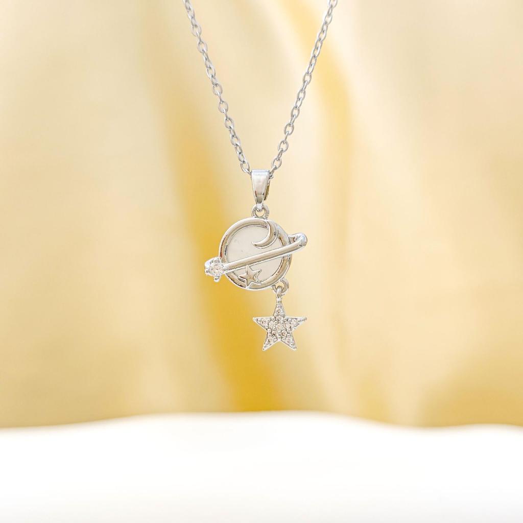Cross Star Moon Luxurious Diamond Necklace for Women - Versatile Clavicle Chain in Titanium Steel