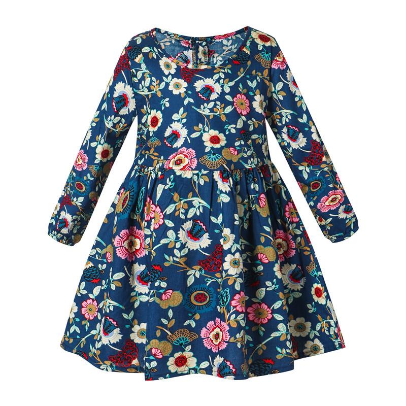 Girls Spring and Autumn Cotton Printed Long Sleeve Dresses
