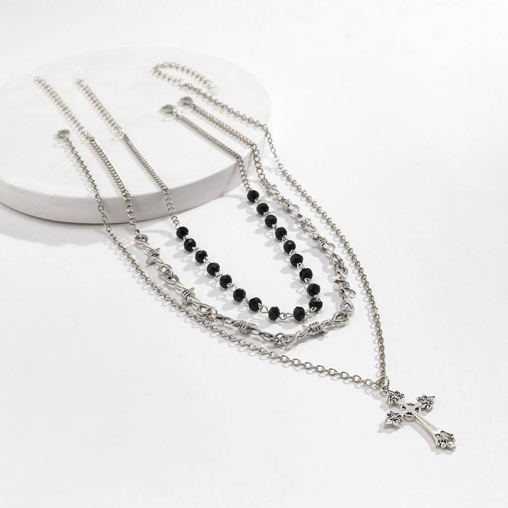 Y2K Hot‑Girl Dark‑Punk Cross Women Necklace, Retro Multi‑Layer Stackable Sweet‑Cool Collarbone‑Chain Neck Jewelry
