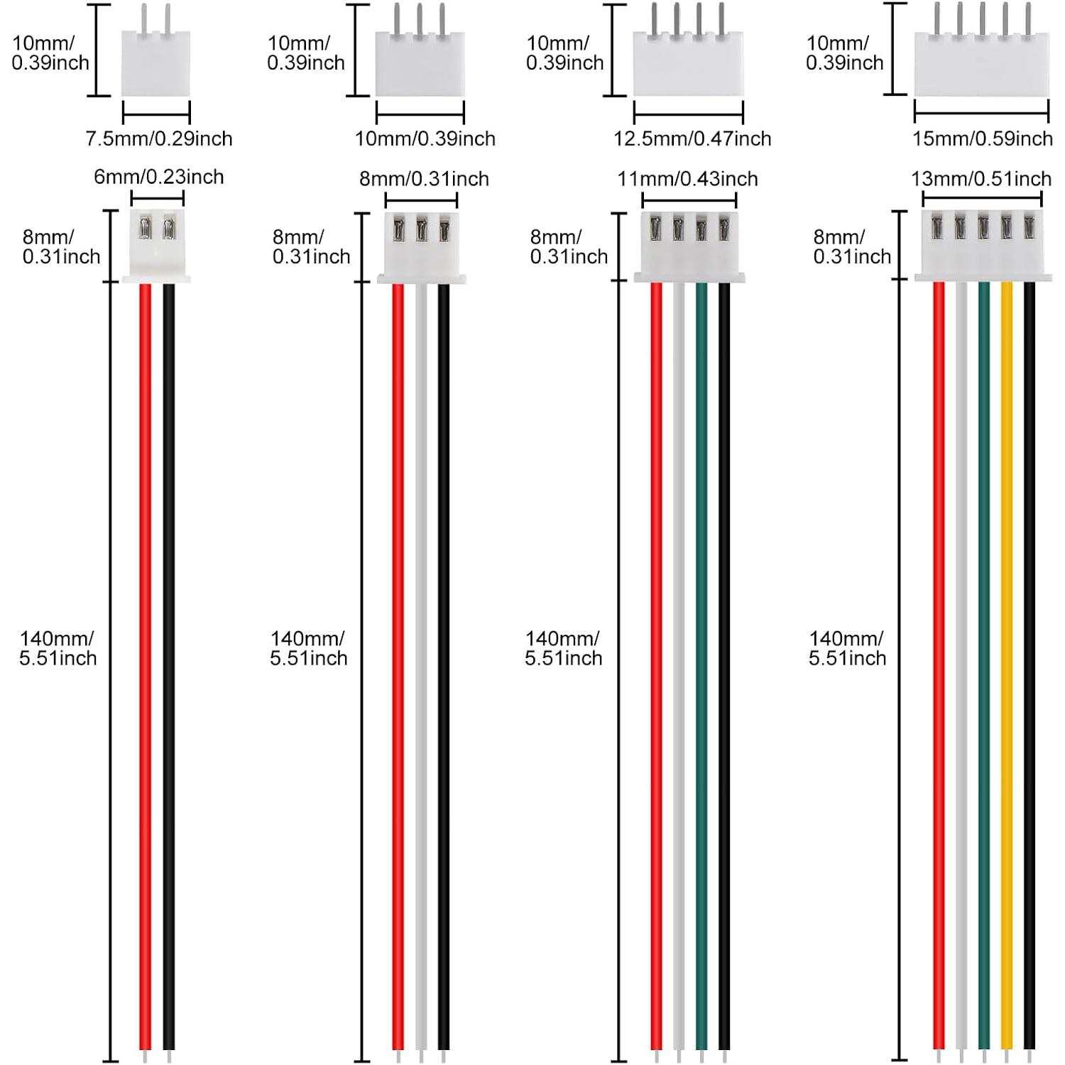 

40 пар роз’ємів JST XH2.54 Провід Кабель Штекерні з’єднувачі 2 контакти 3 контакти 4 контакти 5 контактів XH 2,54 мм Крок Комплект роз’ємів XH 2,54 мм