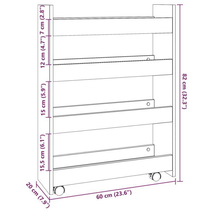 VidaXL Chariot de rangement étroit 4 niveaux sonoma gris, chariot de rangement mince, chariot roulant, chariot de rangement 855264