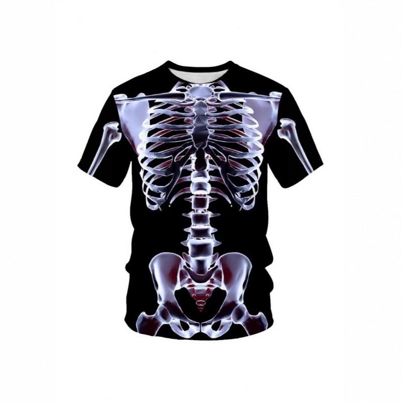 2026 Mens Streetwear Graphic Tee 3D Skull Print Loose Fit Crew Neck Short Sleeve Cotton T-Shirt