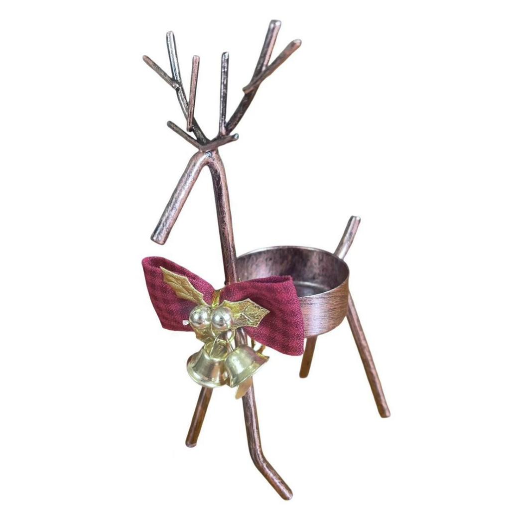 Christmas Bell Bow Metal Candle Holder Festive Reindeer Table Centerpiece for Holiday Decor Rustic Iron Craft