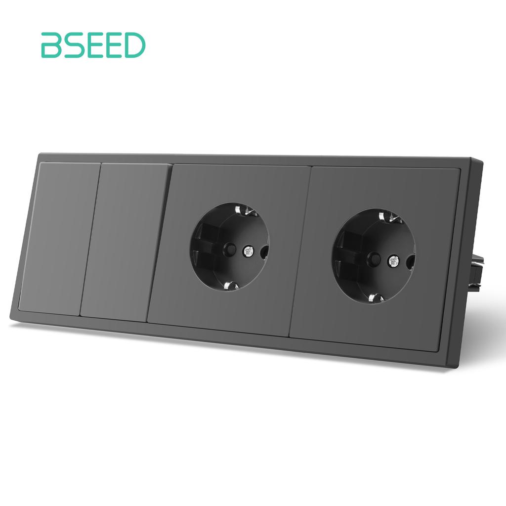 BSEED Mechanical 1/2/Gang Wall Light Switch 1Way With EU Sockets Power USB Power Outlets Plastic Panel No Led Lights Gray Series