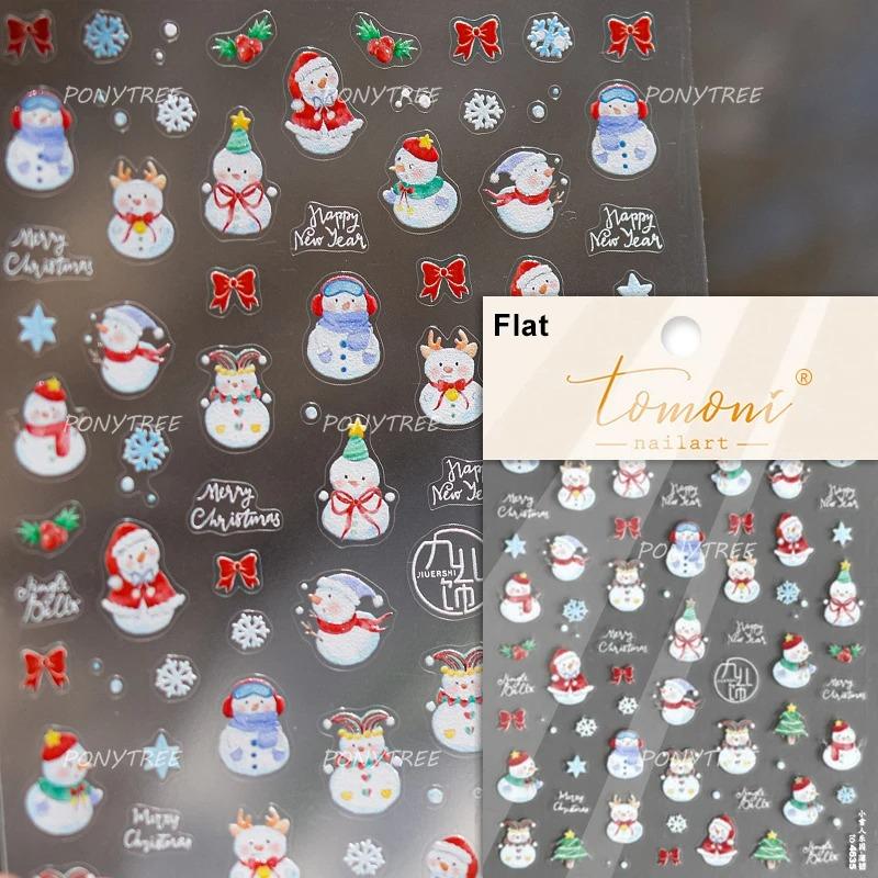 Gold Stamped Snowflake Stars White Christmas Tree Red Bowknot Cute 3D Nail Art Stickers Xmas Lovely Manicure Decals