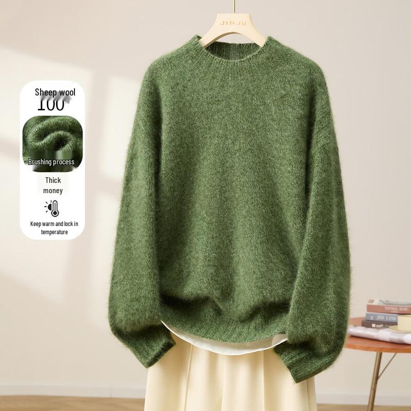 Jinjuan Women's 100% Merino Wool Brushed Thick Sweater