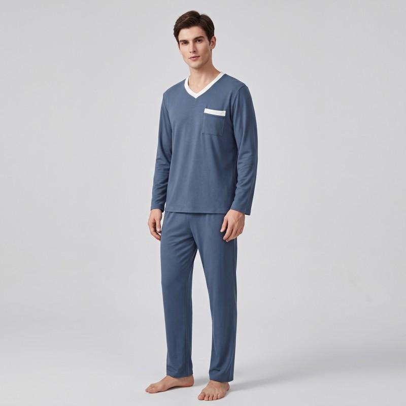 Couple Thermal Pajama Set V-Neck Long Sleeve Pants Warm Home Loungewear Men Women