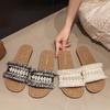 Canvas Outer Slippers Female 2025 Summer with Skirt Small Fragrant Wind Soft Sole Word New Fairy Wind Beach Sandals