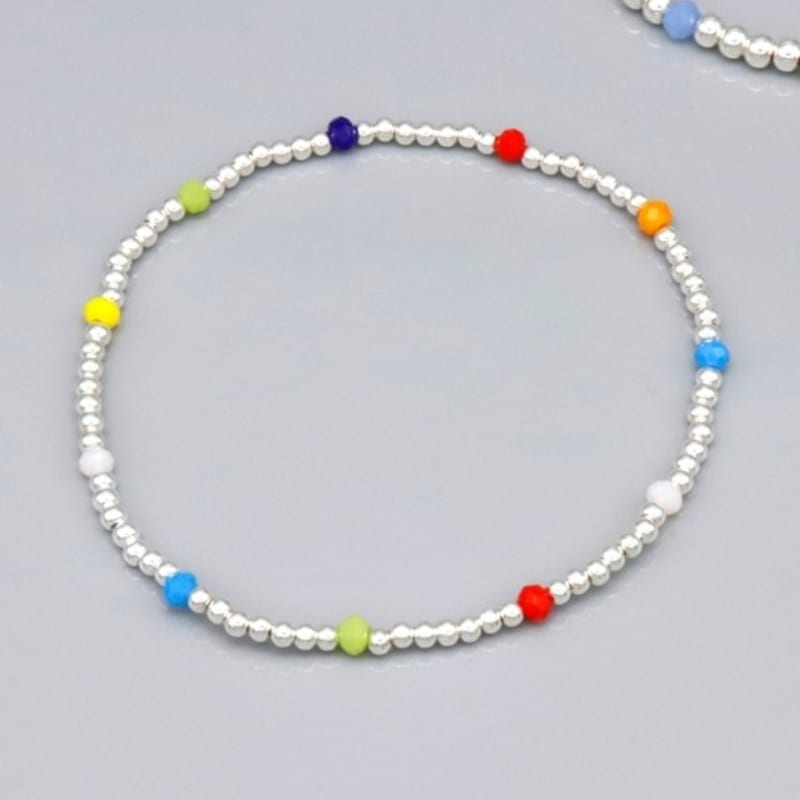 BONBEAU Simple Glass Color Mix Daily Silverball Bracelet Silver Bead Banding Silver Ball Bracelet 2mm, 3mm