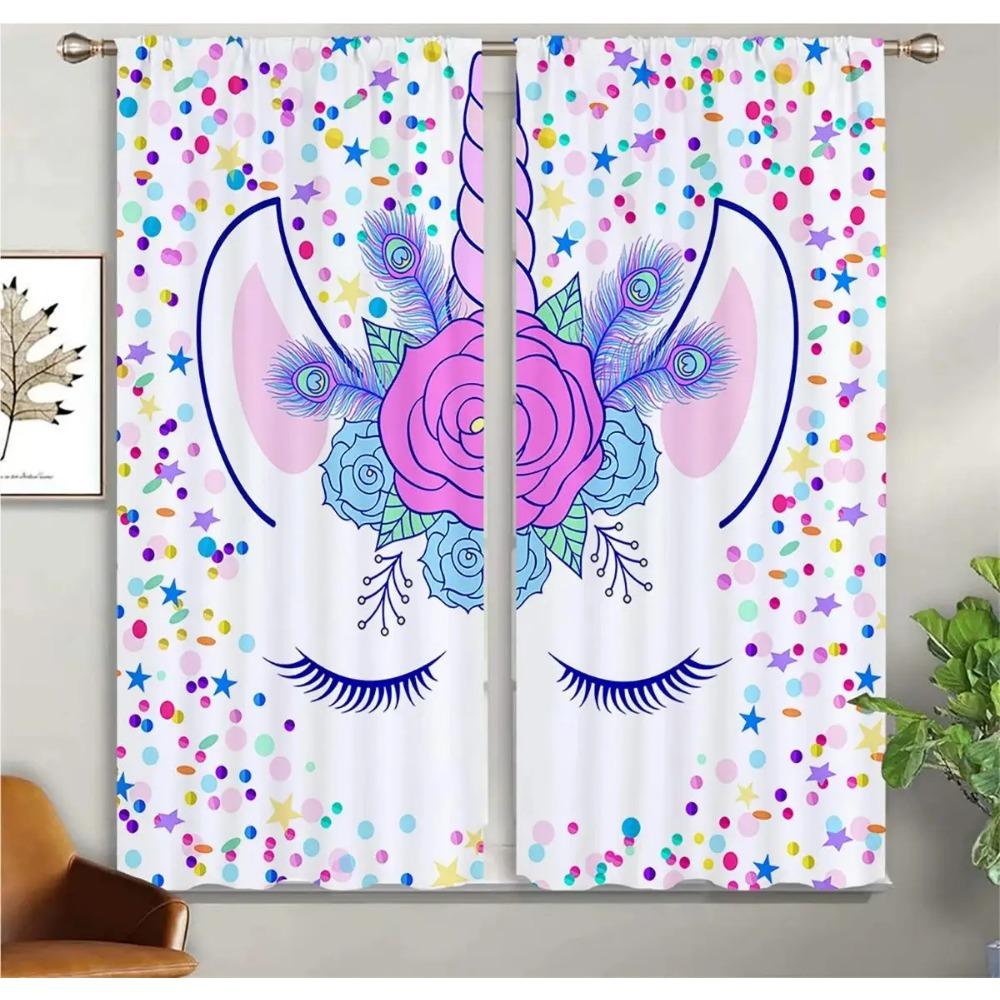 Cartoon Unicorn Curtains Rainbow Horse Curtains 2 Panels Kids Room Boys Girls Bedroom Living Room Den Study Room Decor Curtains