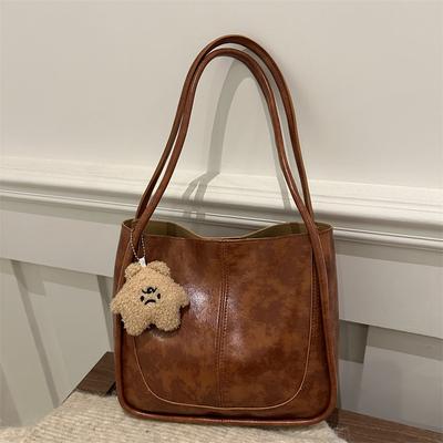 Bolsa de Ombro Texturizada Retrô de Grande Capacidade para Pendulares Feminina Versátil para Todas as Estações Bolsa de Lazer Bolsa Tote Maré