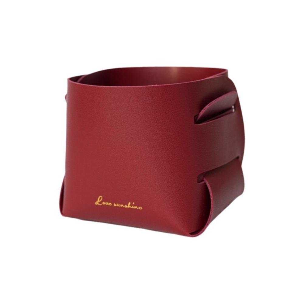 PU Material Leather Storage Box Folding Design Anti-Slip Base Desktop Storage Tray Solid Construction Multifunctional