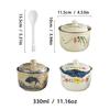 1 buc borcan de condimente ceramice cu capac și lingură, borcane de condimente de bucătărie pentru sare/zahăr/piper/ceai, cutie de depozitare a condimentelor în stil japonez
