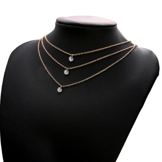 Multi-layer Party Date Jewelry Women Three Rhinestones Choker Necklace