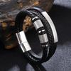 Men's Multi-layer Woven Leather Punk Bracelet with Stainless Steel Hip Hop Accents