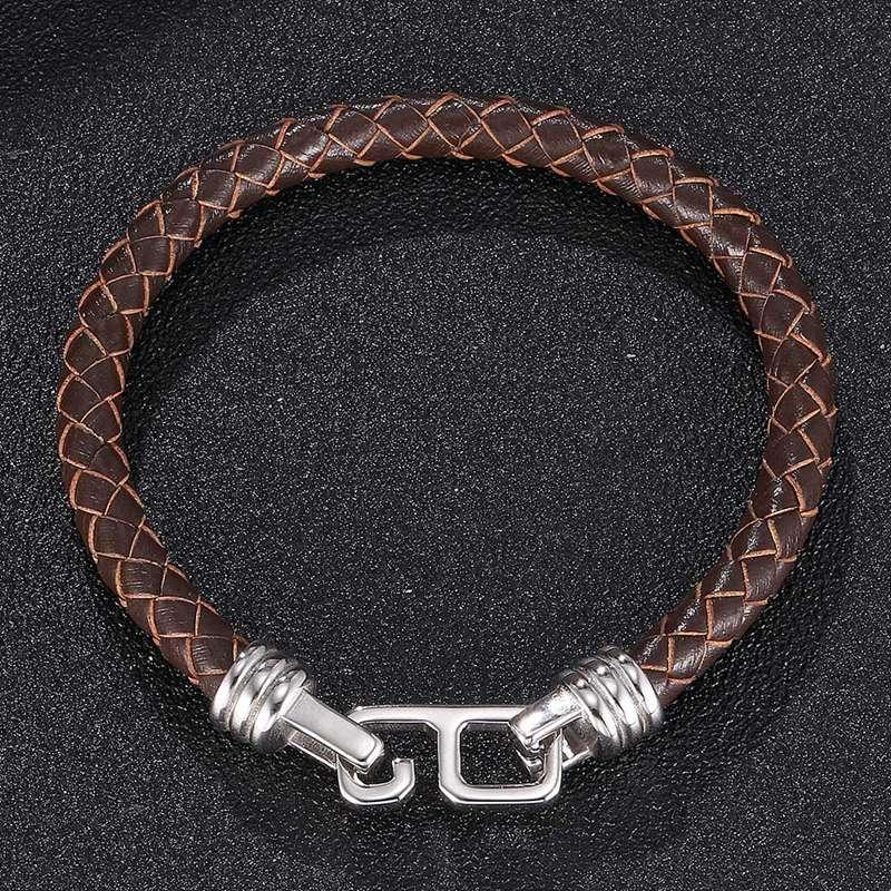 New Design Braided Leather Bracelet For Men Women Stainless Steel Clasp Male Bracelets Bangles Men Jewelry Gift