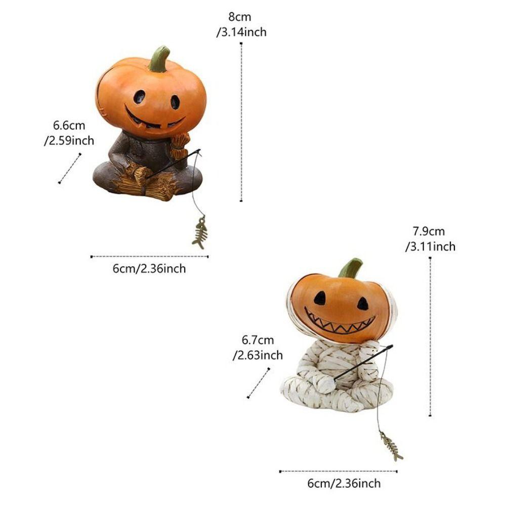 Cartoon Pumpkin Scarecrow Fishing Statue Resin Miniatures Figurine Pumpkin Elf Sculpture  Balcony