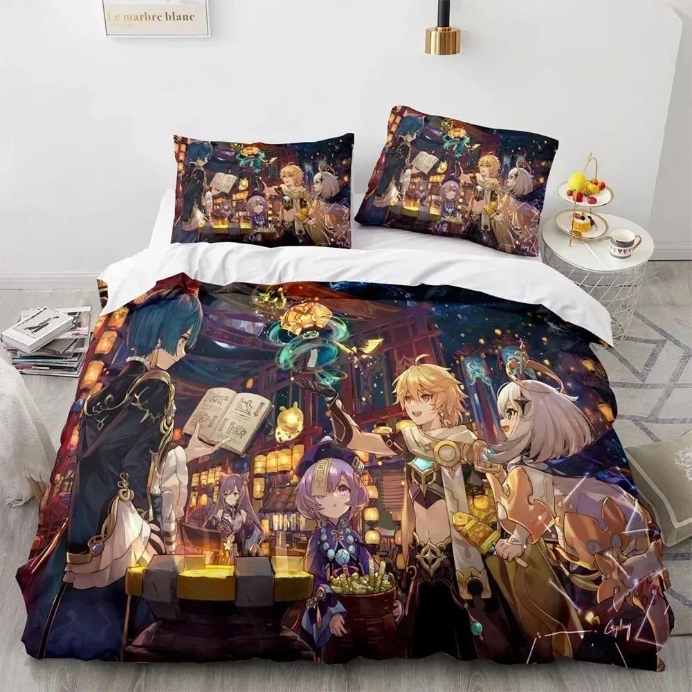 3D Print Anime Game Genshin Impact Bedding Set Printed Bed Set With Pillowcase Duvet Cover Soft Queen King Size Bedclothes Home