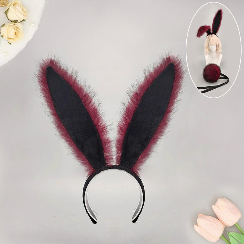 Pluizige Konijnenoor Hoofdband Staart Set Halloween Kostuumfeest Cosplay Y2K Zoet Punk Accessoire