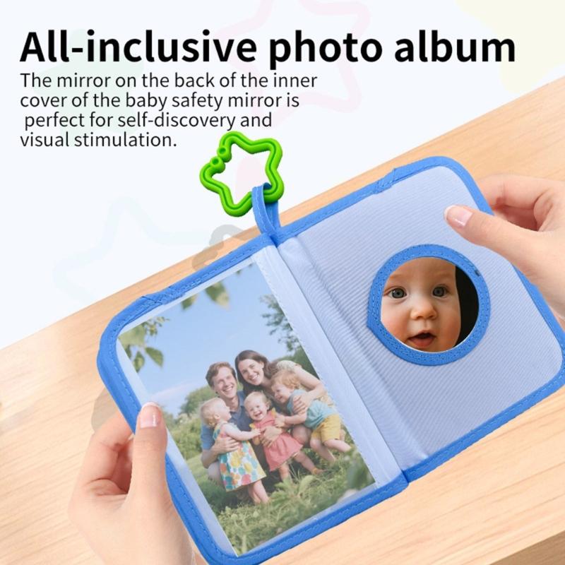 Interactive Toddler Photo Album Baby First Year Family Pictures Book with Chewable Rings and Shatters Resistant Mirror