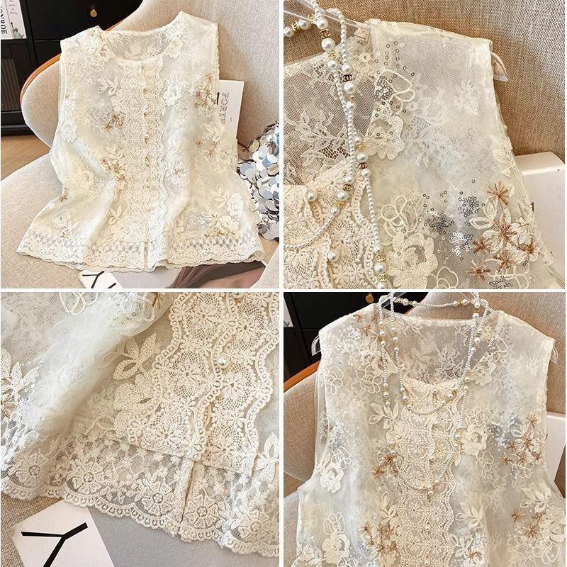New Temperament Vest 2025 Versatile Embroidered Sequined Lace Summer Vest Thin