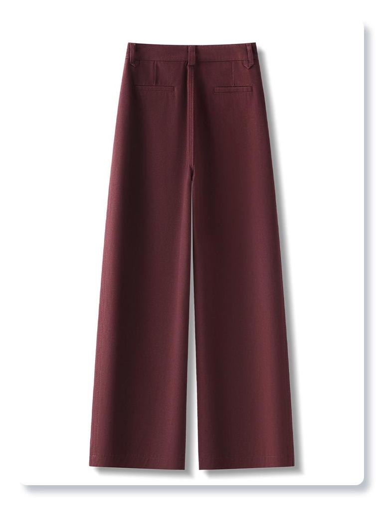 Ancola Women's Red Fleece-Lined Vintage Straight-Leg Jeans - Autumn/Winter 2024 Loose Slim-Fit Wide-Leg Pants.
