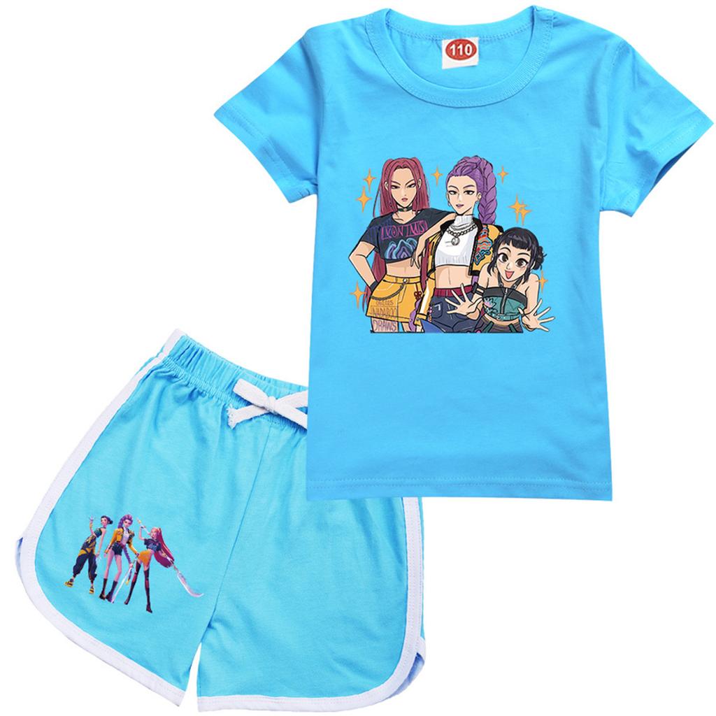 Kids Summer Sport T-Shirt And Shorts 2 Piece Outfit Tracksuit Set Short Sleeve Print Crop Tops With Clothing Set