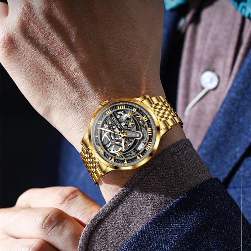 OUPINKE Men's Watch Automatic Mechanical Watch Hollow Business Waterproof Machine High-end Watch