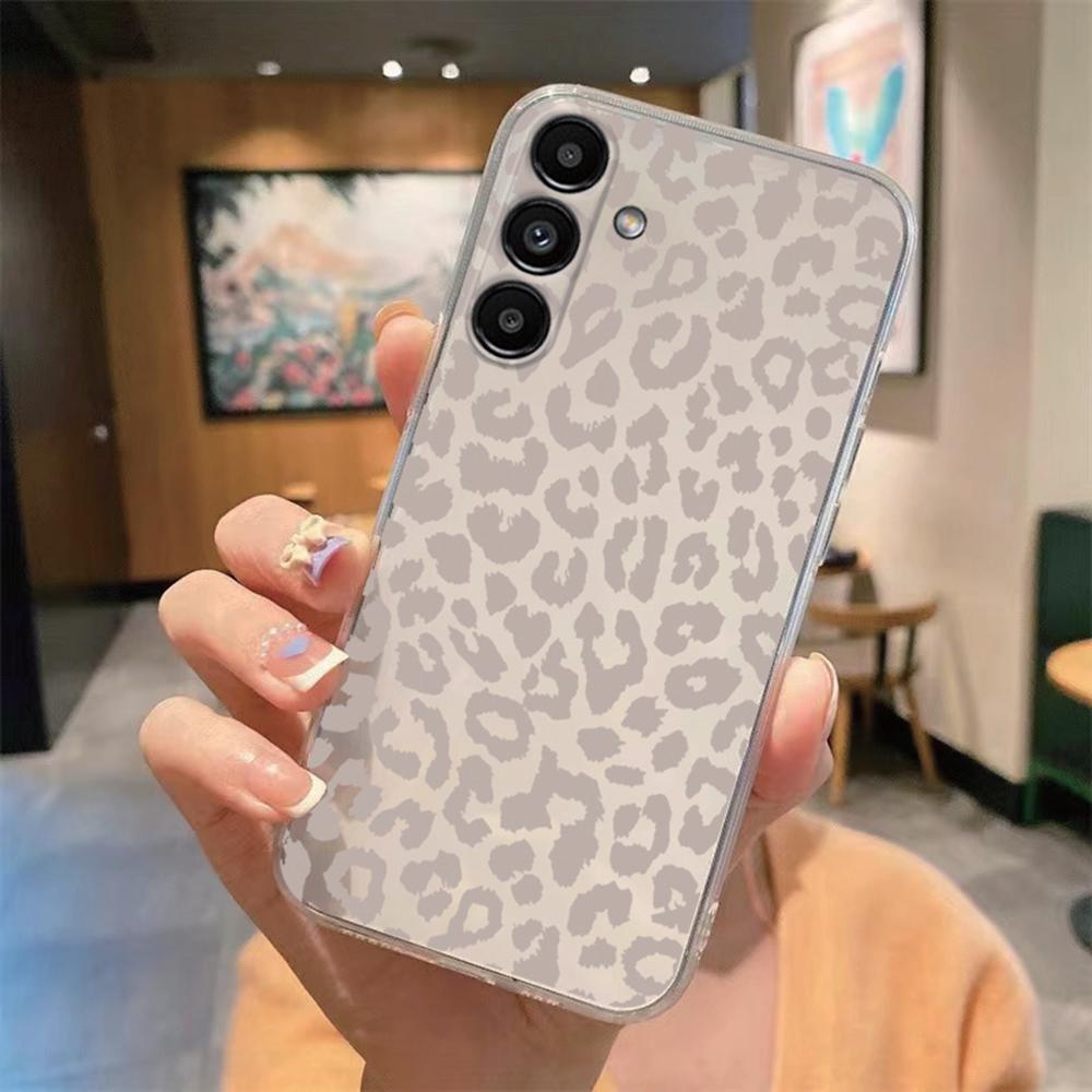 Phone Case For Samsung Galaxy A55 A54 A14 A34 A24 A25 A35 A10 A22 A32 A21S White Leopard Marble Artistic Transparent Clear Cover