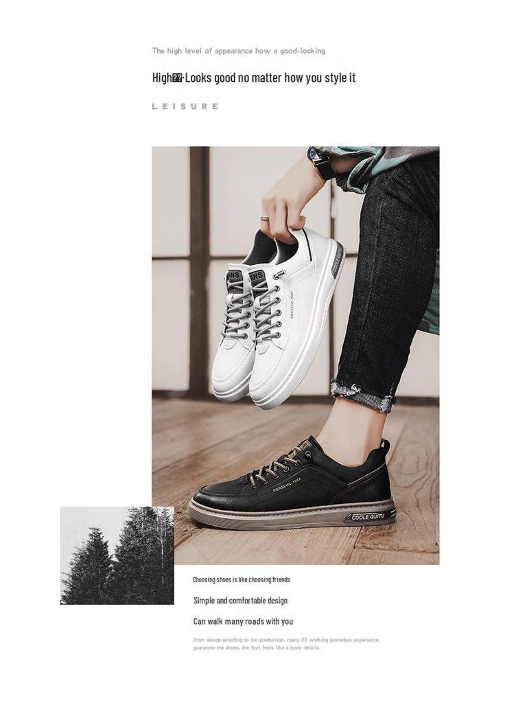 Våren 2025 Herr Mångsidiga Vitläder Casual Sportskor med Tjock Sula