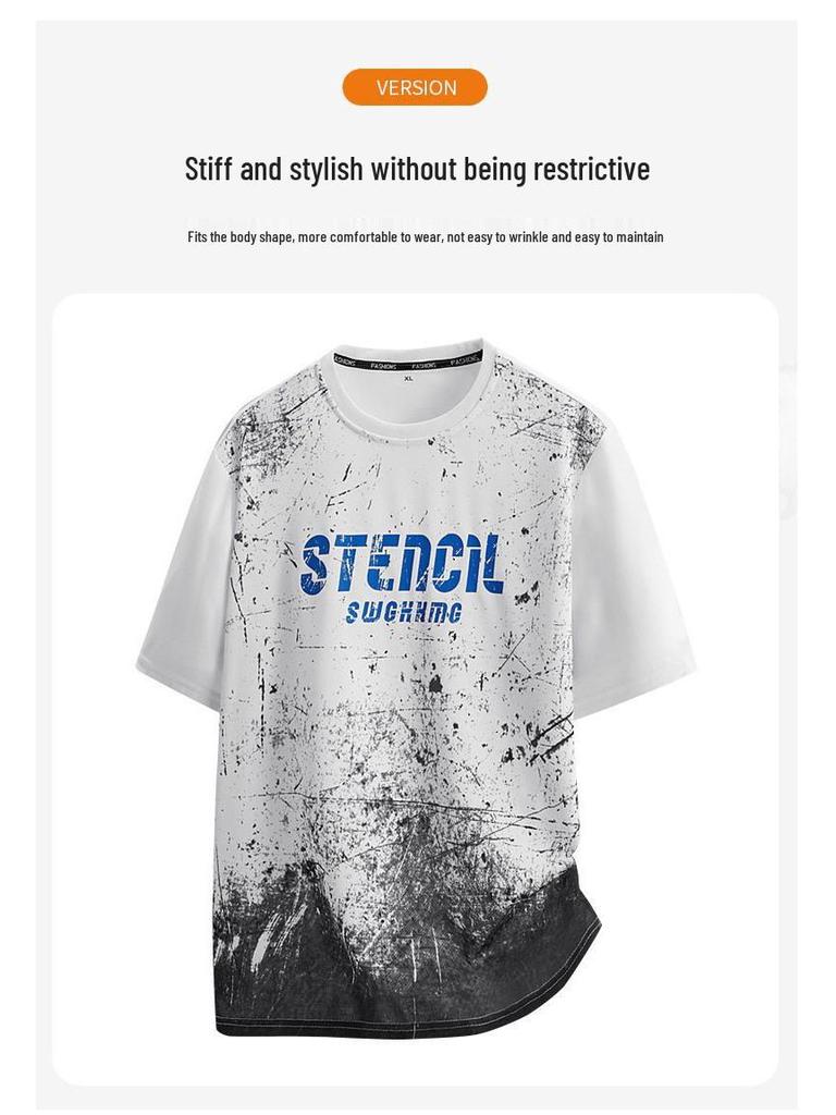 Men's Plus Size Gradient Ice Silk Short Sleeve T-shirt - Summer Round Neck Trendy Style