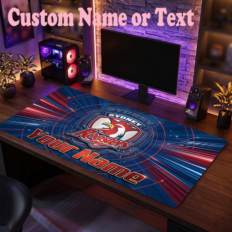Sydney Roosters Customized Name Text Mouse Pad, Large Desk Mouse Mat Personalized Home Office Present