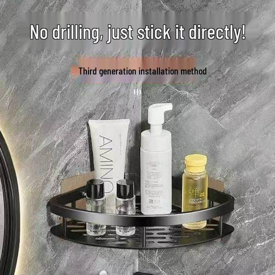 Punch-Free Suction Cup Bathroom Corner Shelf - Wall-Mounted Storage Rack for Kitchen and Washroom