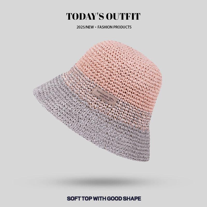 Японская мода Летняя дышащая шляпа от солнца Соломенная шляпа Пляжный отдых Защита от солнца Шляпа рыбака Соломенная плетеная Панама Складная Женская