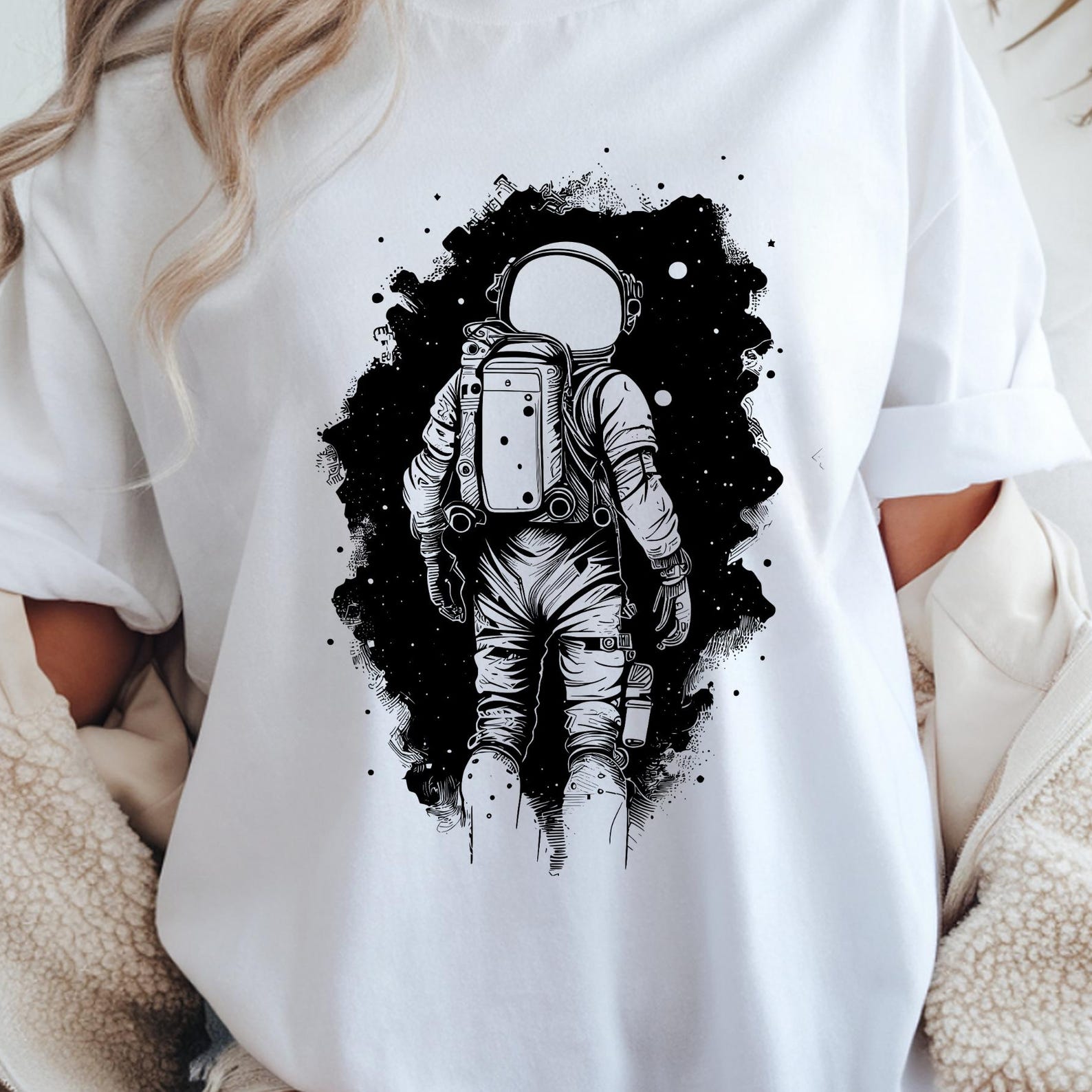 Astronaut Space Portal T-Shirt, Graphic Chest Print Tee 3XL