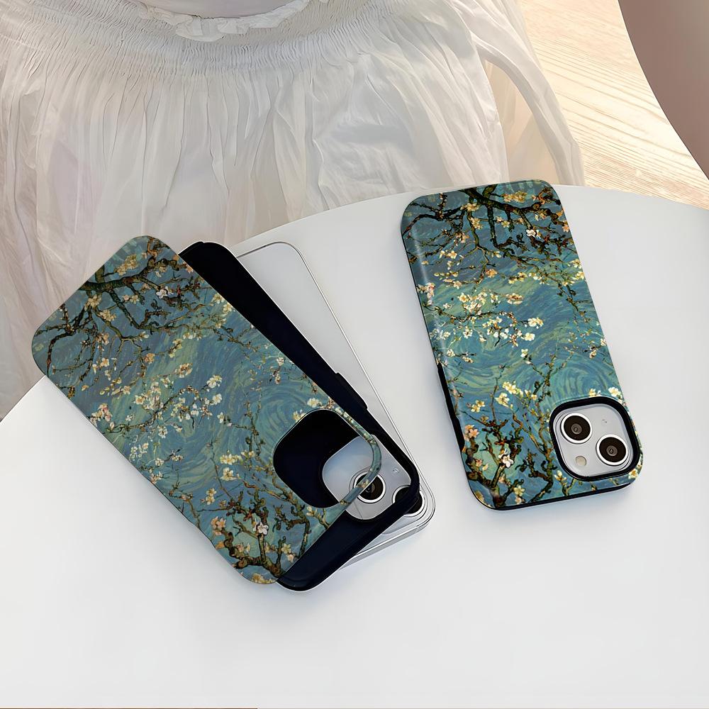 Literary and retro style Van Gogh apricot flower oil painting mobile phone case Apple 15 magnetic film case iPhone17 anti-drop hard case
