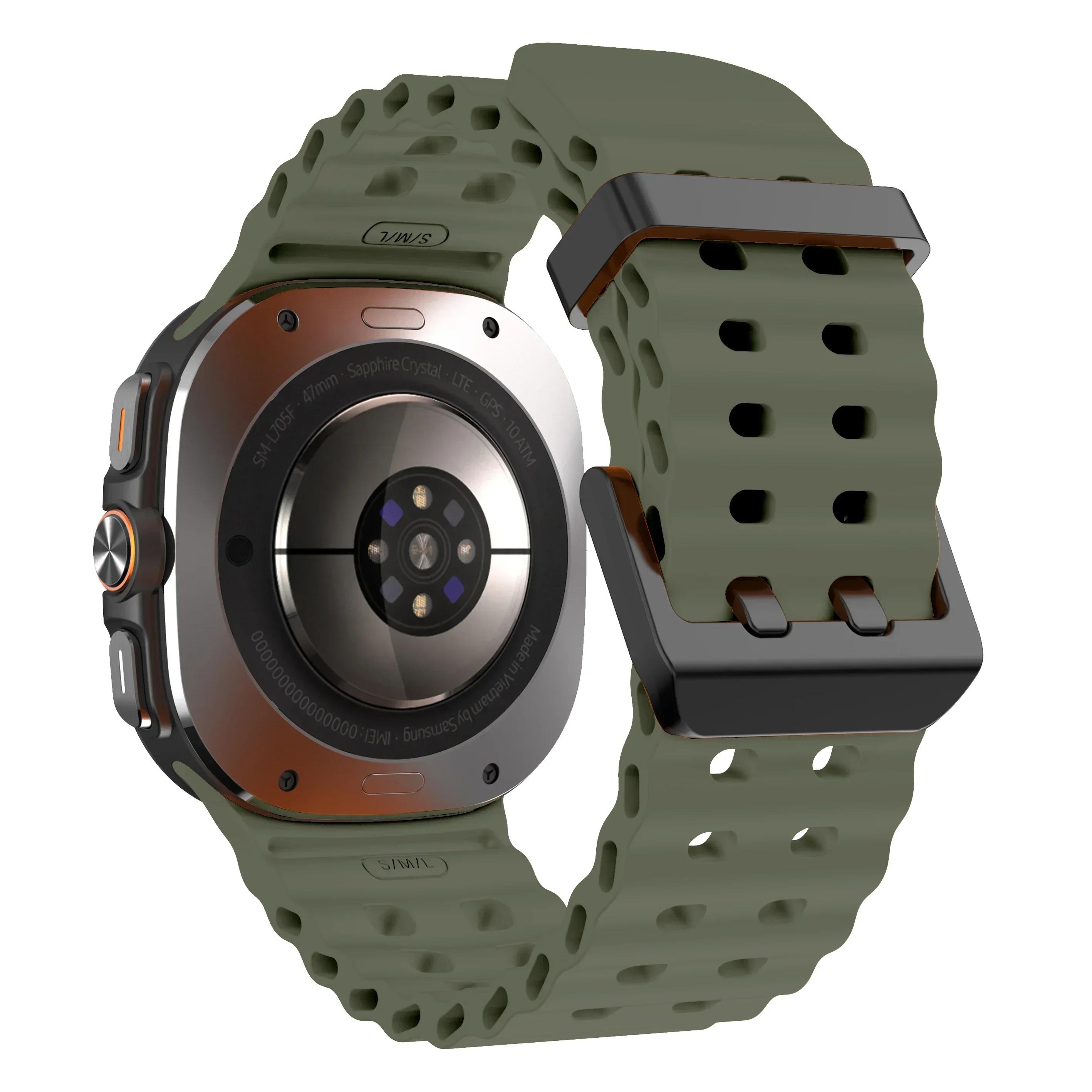 

Ocean Silicone Band for Samsung Galaxy Watch 7 Ultra 47mm NO Gaps Bracelet Breathable Sport Loop Strap for SAMSUNG Watchband Galaxy Watch Ultra армия зеленый