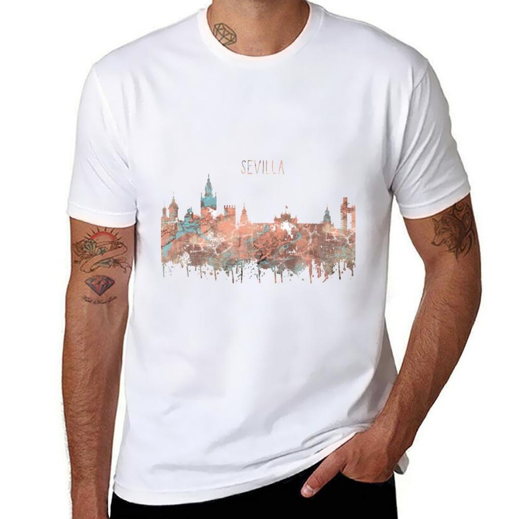 Sevilla, Sevilla Skyline, Sevilla Art T-shirt T Shirts For Man Pack Cotton Cotton T Shirts High Quality T-shirt