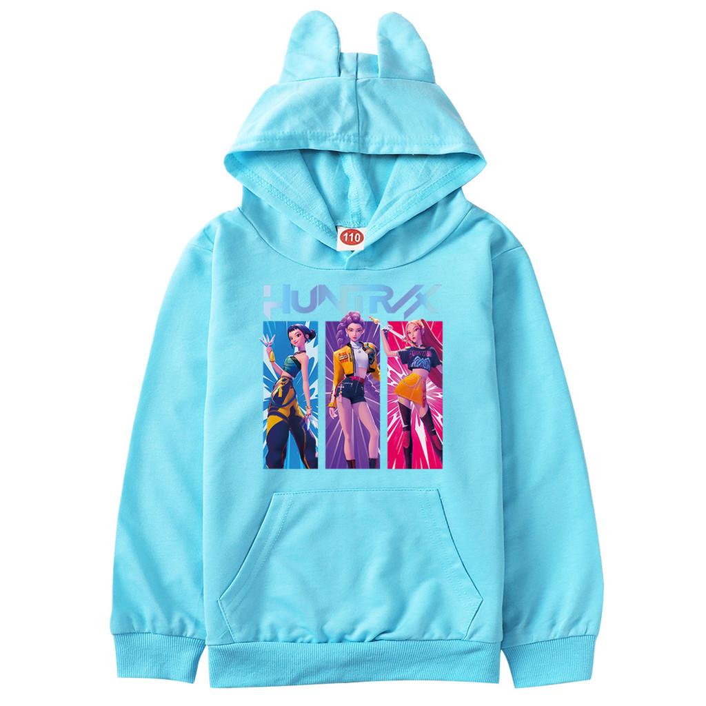 Kids Girls Anime Cartoon K-Pop Rumi Zoey Mira Printed Cat Ear Casual Long Sleeves Hoodies