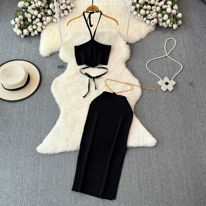 Seaside Vacation Hanging Neck Dress Women Spring Backless Mature Royal Sister Temperament Beautiful Chic Beautiful Set Skirts